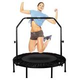 TAEERY 48" Foldable Fitness Trampolines, Rebound Recreational Exercise Trampoline with 4 Levels Height Adjustable Foam Handrail for Kids and Adults Indoor&Outdoor, Max Load 440lbs