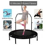 TAEERY 48" Foldable Fitness Trampolines, Rebound Recreational Exercise Trampoline with 4 Levels Height Adjustable Foam Handrail for Kids and Adults Indoor&Outdoor, Max Load 440lbs