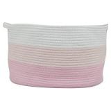 Cotton Rope Basket for Storage and Organization in Baby Nursery or Kids Room | Large 16â x 11â x 10" Decorative Laundry Hamper, Organizer for Blankets, Towels, Toys, Books | Pink/White