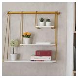 Gold Floating Shelf for Wall Shelf | Floating Shelves White Gold Bedroom Decor Bookshelf- Modern, Aesthetic, Hanging, Mounted, Tier, Book, Storage, Nursery, Bathroom, Display (Gold and White)