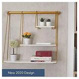 Gold Floating Shelf for Wall Shelf | Floating Shelves White Gold Bedroom Decor Bookshelf- Modern, Aesthetic, Hanging, Mounted, Tier, Book, Storage, Nursery, Bathroom, Display (Gold and White)