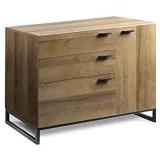 WLIVE 3 Drawer Dresser, Wide Chest of Drawers with 1 Side Door, Wood Storage Cabinet with Sturdy Metal Frame for Bedroom & Living Room, Gray Oak