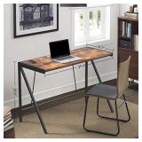 Amzdeal Computer Writing Desk 39.4" Home Office Desk, Retro Study Bedroom Desk Industrial PC Table with K Shaped Structure, Easy to Assemble, Rustic Brown