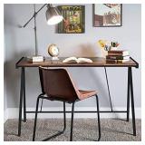 Amzdeal Computer Writing Desk 39.4" Home Office Desk, Retro Study Bedroom Desk Industrial PC Table with K Shaped Structure, Easy to Assemble, Rustic Brown