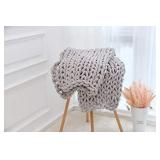 Zyhappk Soft Chunky Knit Blanket Chenille Handwoven Throw Cozy Warm Blanket for Bed Sofa Chair Office Boho Home Decor(Light Gray 50" x60")