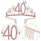 DragonflyDreams Rose Gold Happy 40th Birthday Sash and 40 Birthday Tiara Rhinestone Crown Headband for 40 Birthday Gift Party Accessories 40th Birthday Decoration Girls Women