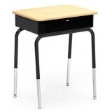 Virco Student Desk with Black Plastic Bookbox, Fusion Maple Hard Plastic Top, Black Upper Frame