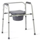 Medline Steel 3-in-1 Bedside Commode, Portable Toilet with Microban Antimicrobial Protection, Can be Used as Raised Toilet Seat Riser, Gray