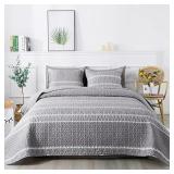 Andency Grey Quilt Set California King (108x96 Inch), 3 Pieces(1 Striped Triangle Printed Quilt and 2 Pillowcases), Bohemian Reversible Bedspread Microfiber Coverlet Sets All-Season