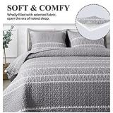 Andency Grey Quilt Set California King (108x96 Inch), 3 Pieces(1 Striped Triangle Printed Quilt and 2 Pillowcases), Bohemian Reversible Bedspread Microfiber Coverlet Sets All-Season