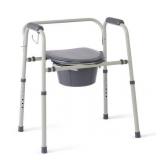 Medline Steel 3-in-1 Bedside Toilet Commode with Microban, 350lb Weight Capacity, Gray