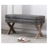 chairus PU Leather Upholstered Storage Entryway Bench, 36 inch Bedroom Bench Seat with X-Shaped Wood Legs for Living Room, Foyer or Hallway - Gray
