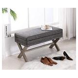chairus PU Leather Upholstered Storage Entryway Bench, 36 inch Bedroom Bench Seat with X-Shaped Wood Legs for Living Room, Foyer or Hallway - Gray