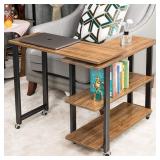 VIVOHOME Sofa Side Table 360Â° Rotating Mobile Table Laptop Table with 2 Tiers Storage Shelves 6 Universal Casters for Home Office