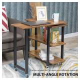 VIVOHOME Sofa Side Table 360Â° Rotating Mobile Table Laptop Table with 2 Tiers Storage Shelves 6 Universal Casters for Home Office