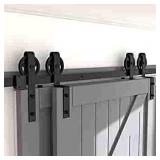 skysen 5FT Heavy Duty Sliding Barn Door Hardware Single Track Bypass Double Door Kit Black(Bypass Spoke Wheel-1)
