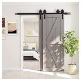 skysen 5FT Heavy Duty Sliding Barn Door Hardware Single Track Bypass Double Door Kit Black(Bypass Spoke Wheel-1)