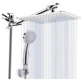 kaqinu Shower Head , 8 Inch High Pressure Rainfall Shower Head / Handheld Showerhead Combo with 11 Inch Extension Arm, Anti-leak Shower Head with Holder/ Hose, Flow Regulator, Chrome