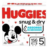 Huggies Snug & Dry Baby Diapers, Size 5, 156 Ct, One Month Supply