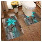Lily Flower Bathroom Rug Mat Bath Rug Set Washable Soft Bath Mat, Contour Mat