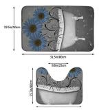 Blue Gray Bathroom Sunflower Bathroom Rug Mat Bath Rug Set Washable Soft Bath Mat, Contour Mat