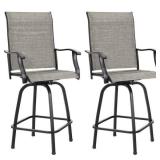 Swivel Metal Frame Outdoor Bar Stools Height Patio Garden Chairs All-Weather Patio Furniture (Set of 2)