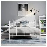 GreenForest Twin Bed Frame No Box Spring Needed, Easy Assembly Metal Platform Bed with Headboard and Footboard, White