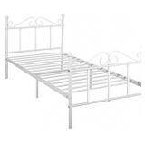 GreenForest Twin Bed Frame No Box Spring Needed, Easy Assembly Metal Platform Bed with Headboard and Footboard, White