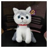 Bmi Plush 10 In. Husky Dog, Gray & White, Red Collar, Large Blue Eyes