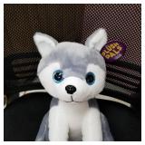 Bmi Plush 10 In. Husky Dog, Gray & White, Red Collar, Large Blue Eyes