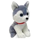 Bmi Plush 10 In. Husky Dog, Gray & White, Red Collar, Large Blue Eyes