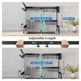 SAYZH Over Sink Dish Drying Rack, 2 Tier Adjustable Width (25.5 to 33.5 Inch) with Utensil Holder, Kitchen Drainer, Countertop Organizer, Black