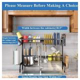 SAYZH Over Sink Dish Drying Rack, 2 Tier Adjustable Width (25.5 to 33.5 Inch) with Utensil Holder, Kitchen Drainer, Countertop Organizer, Black