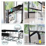 SAYZH Over Sink Dish Drying Rack, 2 Tier Adjustable Width (25.5 to 33.5 Inch) with Utensil Holder, Kitchen Drainer, Countertop Organizer, Black