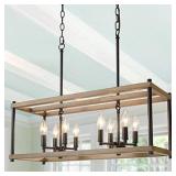 KSANA Dining Room Chandelier, 8 Kitchen Island Lights, Long, Brown