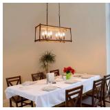 KSANA Dining Room Chandelier, 8 Kitchen Island Lights, Long, Brown