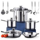 HOMI CHEF 14-Piece Nickel Free Stainless Steel Cookware Set - Nickel Free Stainless Steel Pots and Pans Set - Stainless Steel Non-Toxic Cookware Set - Stainless Steel Healthy Induction Cookware Sets