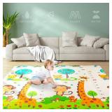 Gentle Monster Baby Play Mat, Extra Large Foldable Play Mat for Baby, Portable Baby Crawling Mat, Waterproof Non Toxic Anti Slip Soft Foam Reversible Playmat for Infants Toddlers and Kids 77" x 70"