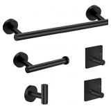 Tudoccy 5-Piece Matte Black SUS304 Round Stainless Steel Wall Mounted Bathroom Accessories Set, Includes 16 Inch Hand Towel Bar, Toilet Paper Holder, 3 Robe Towel Hooks, Bathroom Accessory Kit