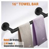 Tudoccy 5-Piece Matte Black SUS304 Round Stainless Steel Wall Mounted Bathroom Accessories Set, Includes 16 Inch Hand Towel Bar, Toilet Paper Holder, 3 Robe Towel Hooks, Bathroom Accessory Kit