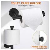 Tudoccy 5-Piece Matte Black SUS304 Round Stainless Steel Wall Mounted Bathroom Accessories Set, Includes 16 Inch Hand Towel Bar, Toilet Paper Holder, 3 Robe Towel Hooks, Bathroom Accessory Kit