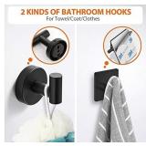 Tudoccy 5-Piece Matte Black SUS304 Round Stainless Steel Wall Mounted Bathroom Accessories Set, Includes 16 Inch Hand Towel Bar, Toilet Paper Holder, 3 Robe Towel Hooks, Bathroom Accessory Kit