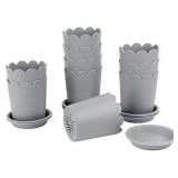 BangQiao 10-Pack Plastic Planter and Nursery Transplant Pots with Saucer, Gray 5 pots, 5 Lids
