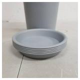 BangQiao 10-Pack Plastic Planter and Nursery Transplant Pots with Saucer, Gray 5 pots, 5 Lids