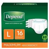 Depend Unisex Maximum Absorbency Adjustable Incontinence Briefs with Tabs, L, 16 Count