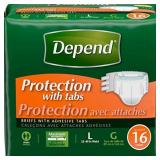 Depend Unisex Maximum Absorbency Adjustable Incontinence Briefs with Tabs, L, 16 Count