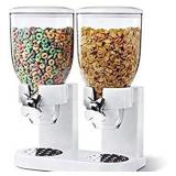 Double Cereal Dispenser Dry Food White/Black Plastic Canister Fresh Easy Double Canister Fresh Air Tight (Color : White)