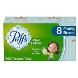 Puffs Plus Lotion Facial Tissues, 8 Family Boxes, 120 Tissues per Box (960 Tissues Total)
