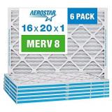 Aerostar 16x20x1 MERV 8 Pleated Air Filter, AC Furnace Air Filter, 6 Pack (Actual size 15 3/4"x 19 3/4" x 3/4")