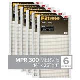 Filtrete 14x25x1, AC Furnace Air Filter, MPR 300, Clean Living Basic Dust, 6-Pack (exact dimensions 13.81 x 24.81 x 0.81)